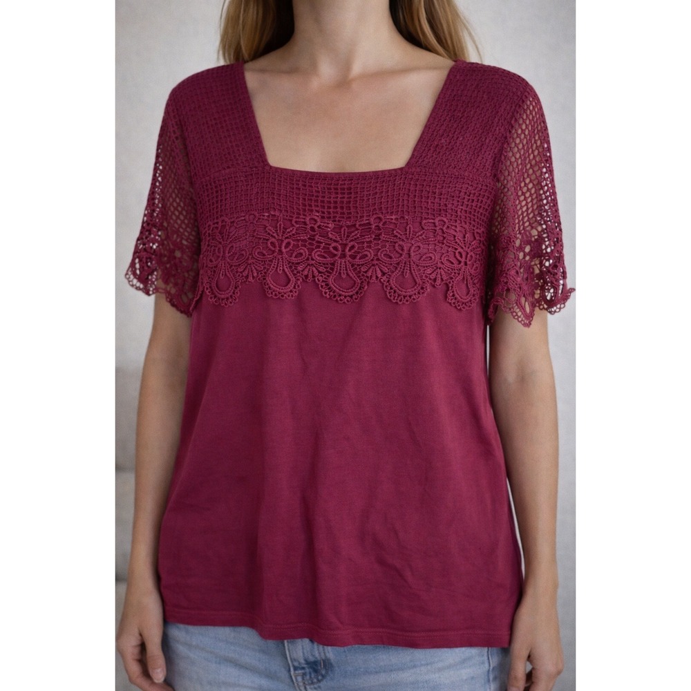 Jessica London Crochet Lace Top Shirt Size 14/16 Fuchsia-Pink Top
